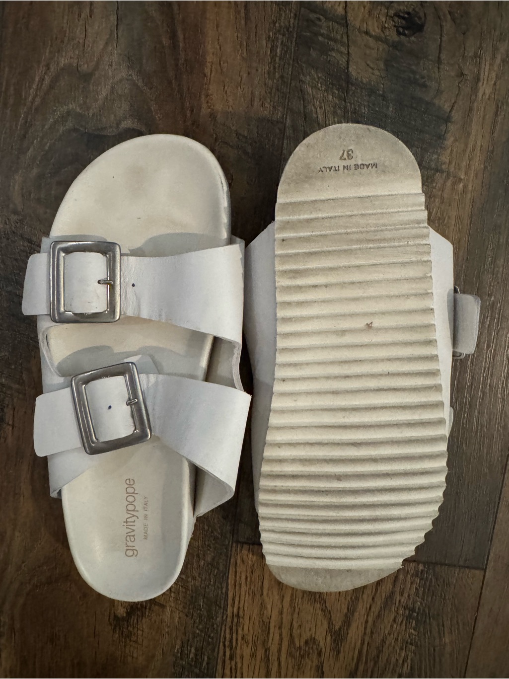 Gravitypope White Leather Double Strap Slide Sandals Big Buckle Women Eu37 Us6 — image 3 of 3